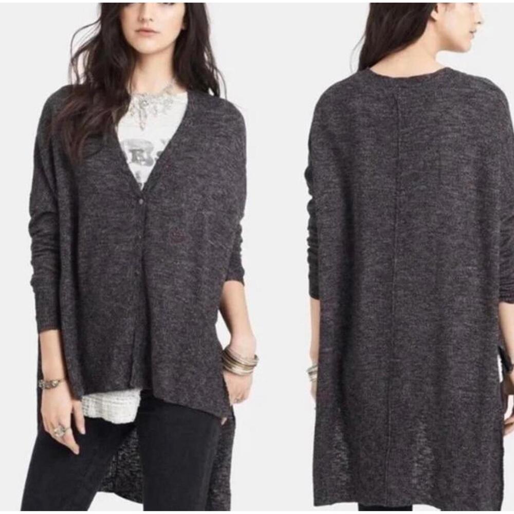 Free People Purple/Charcoal Oversized Cardigan | Grunge Boho Indie Aesthetic Med